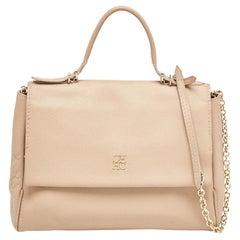 CH Carolina Herrera Beige Leder Minuetto Klappe Top Handle Bag