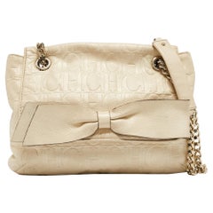 CH Carolina Herrera Beige Monogram Embossed Leather Audrey Shoulder Bag