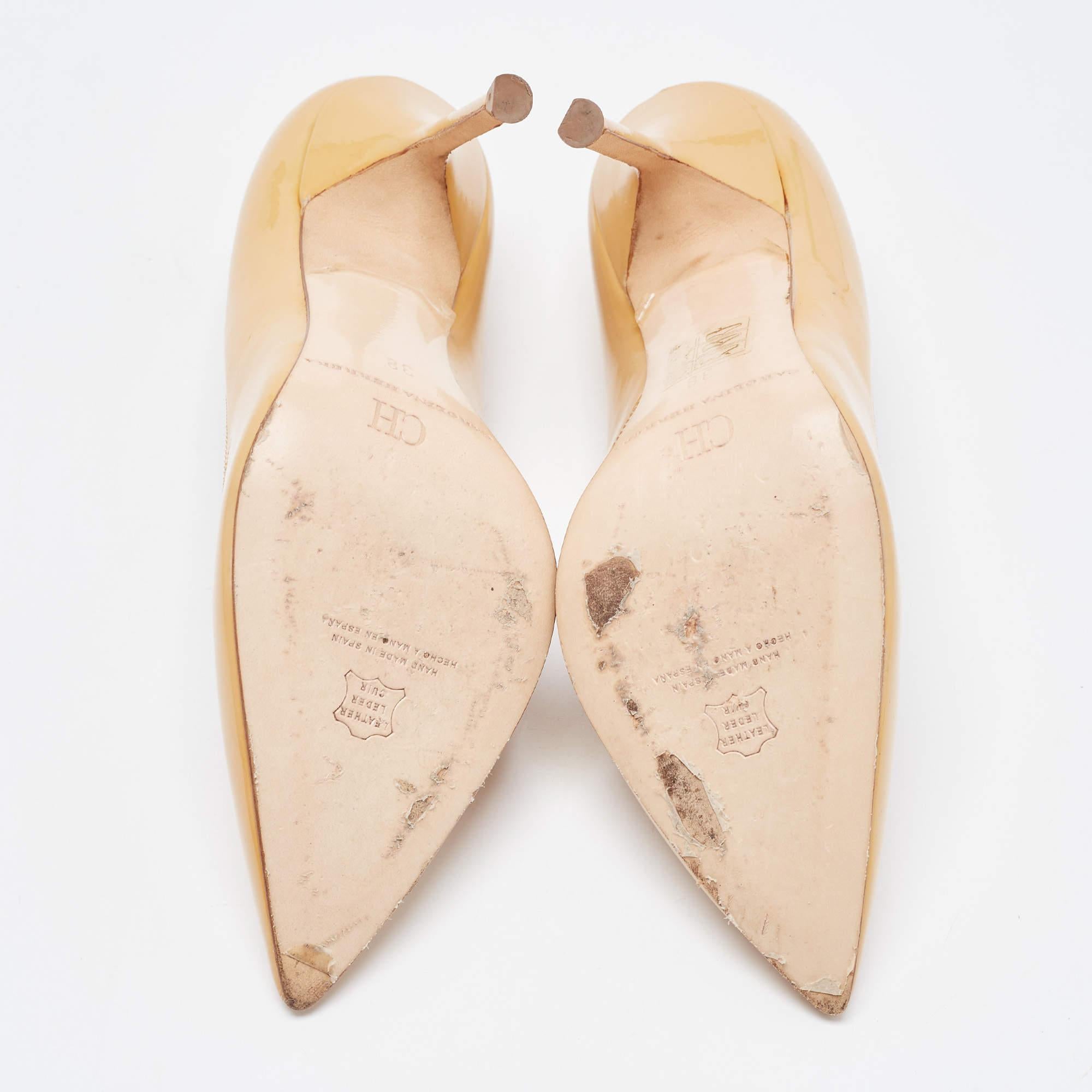 CH Carolina Herrera Beige Patent Leather Pointed Toe Pumps Size 38 1