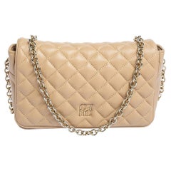 CH Carolina Herrera Beige Quilted Leather Flap Chain Shoulder Bag