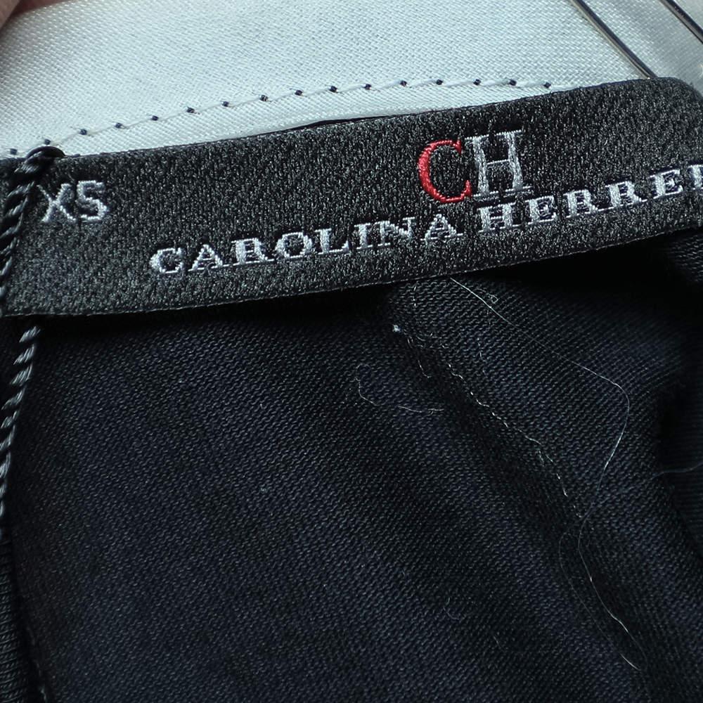 CH Carolina Herrera Black & Beige Cotton & Silk Plisse Detail Midi Dress XS For Sale 2