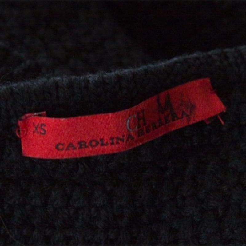 CH Carolina Herrera Schwarzer Grobstrick Merinowolle mit Fransen ärmellose Strickjacke XS Damen im Angebot