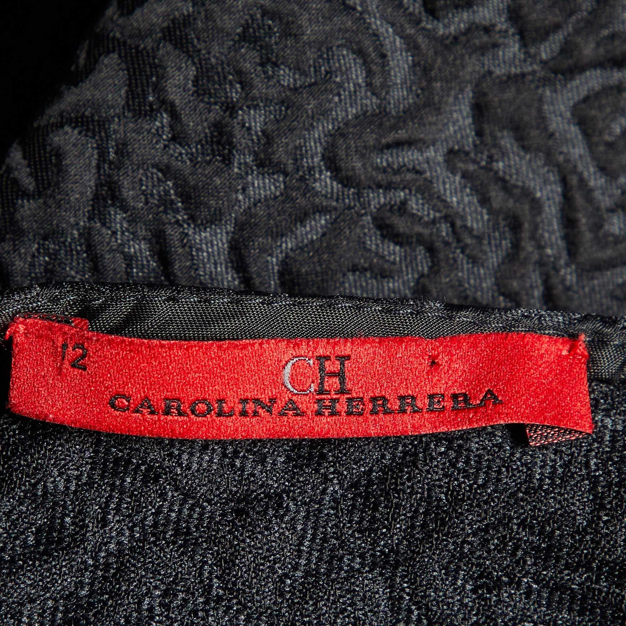 Women's CH Carolina Herrera Black Embossed Jacquard Peplum Top S For Sale