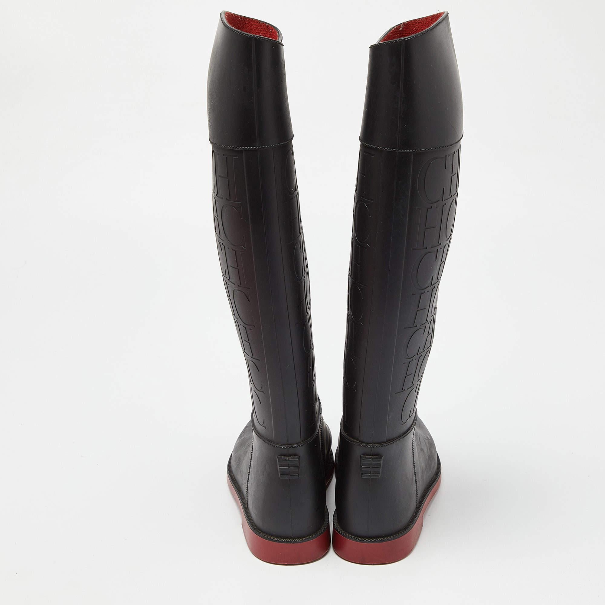 CH Carolina Herrera Botas de Lluvia de Goma en Relieve Negro Talla 38 2