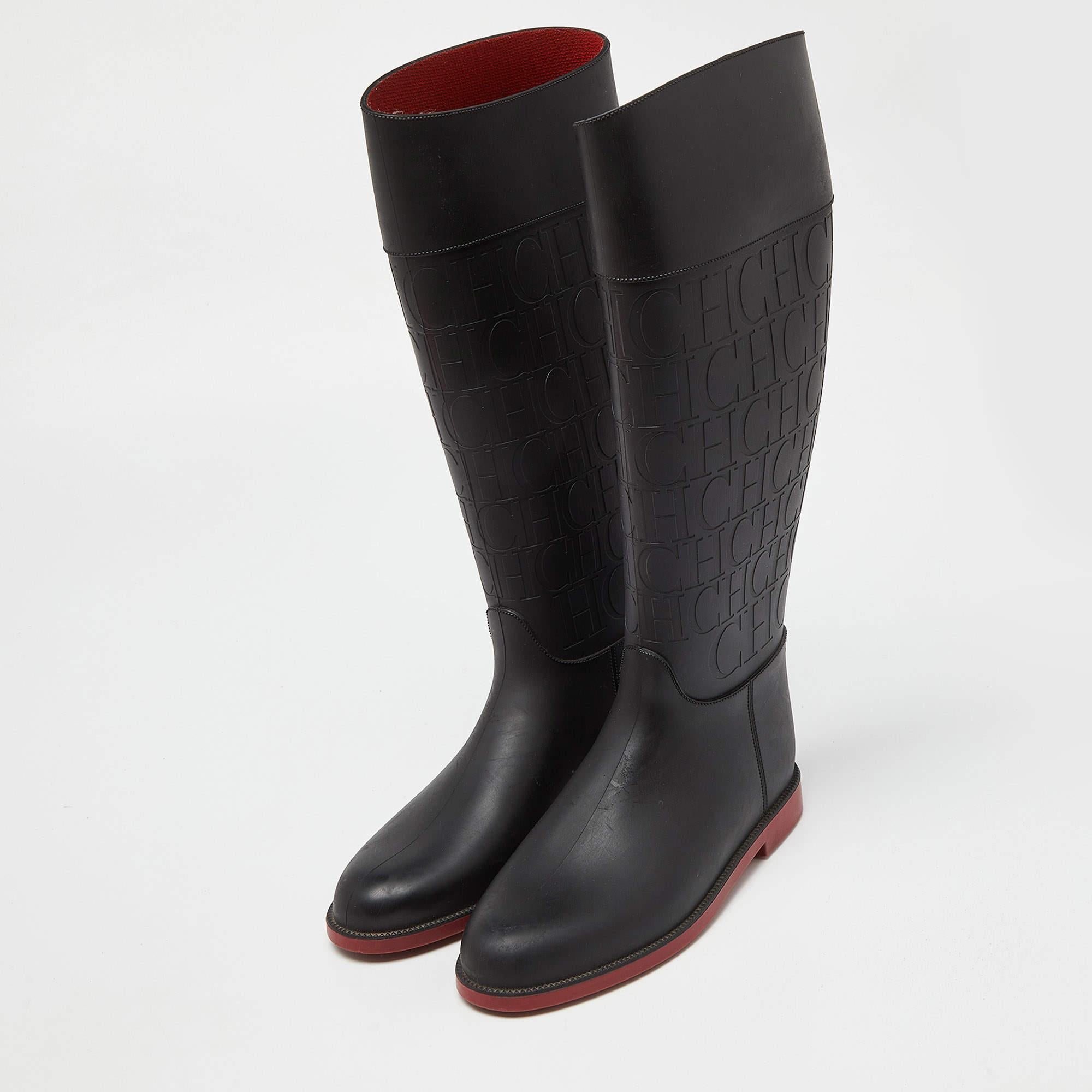 CH Carolina Herrera Botas de Lluvia de Goma en Relieve Negro Talla 38 4