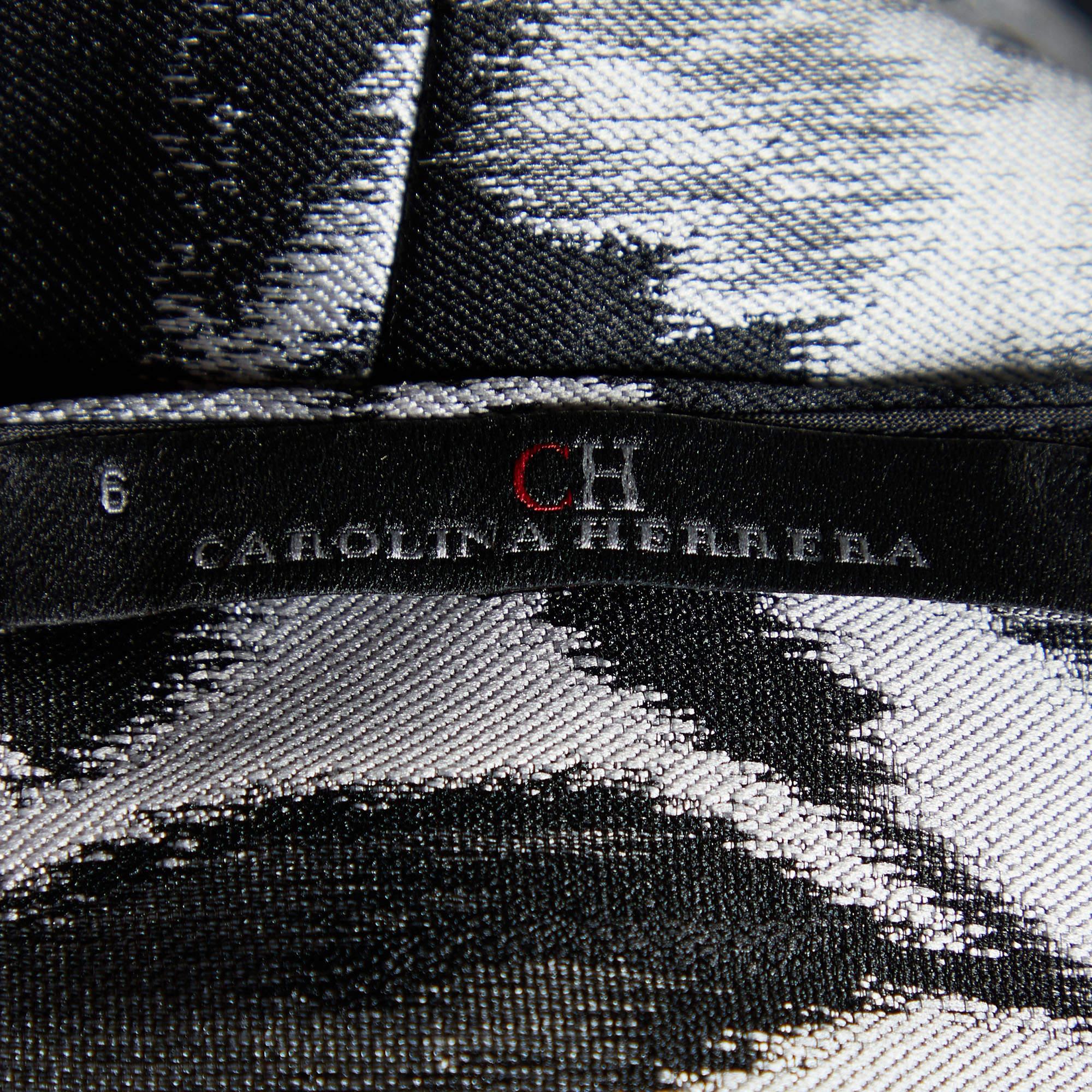 CH Carolina Herrera Black Floral Jacquard Fitted Trail Detail Gown M 1