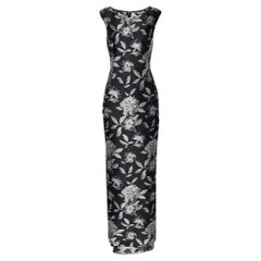 CH Carolina Herrera Black Floral Jacquard Fitted Trail Detail Gown M
