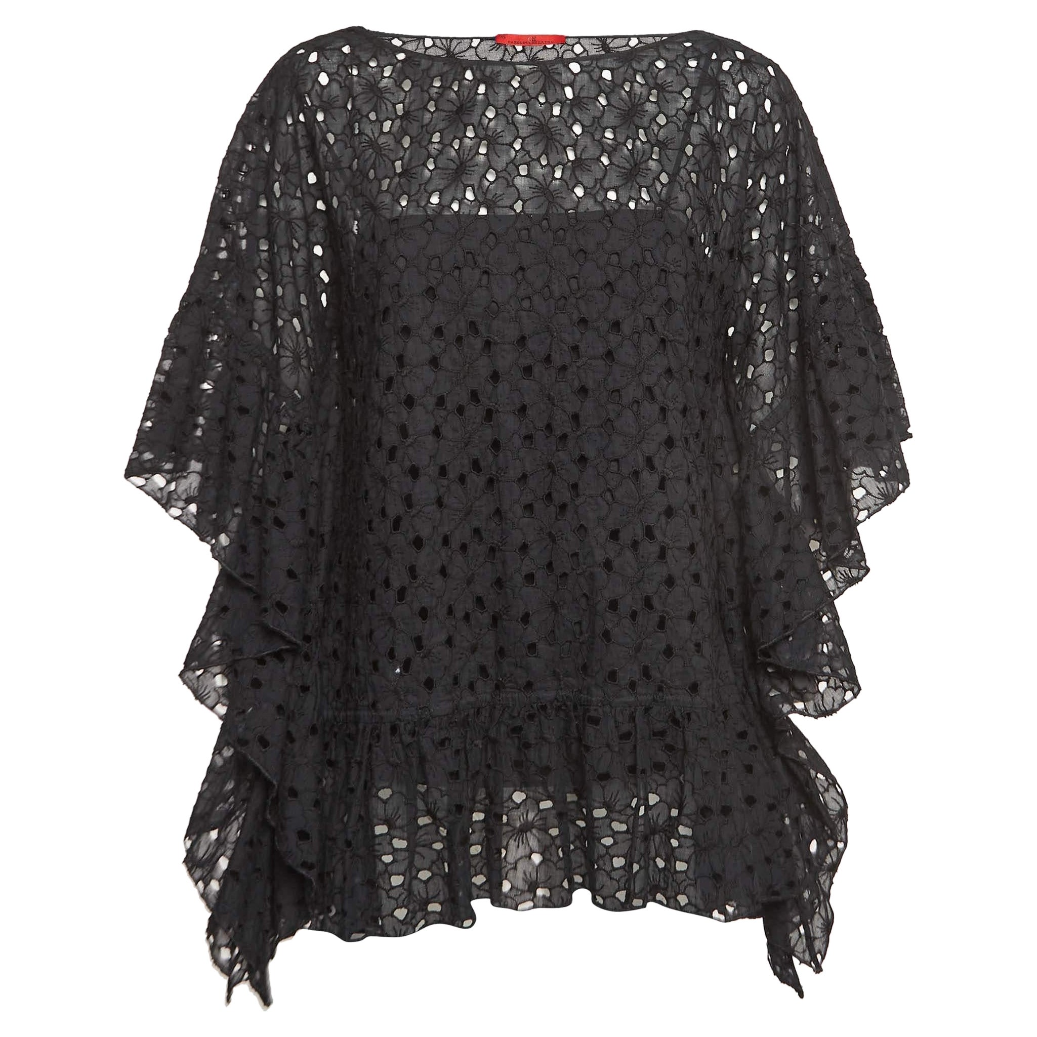 CH Carolina Herrera - Top Kaftano oversize in pizzo floreale nero XS in vendita