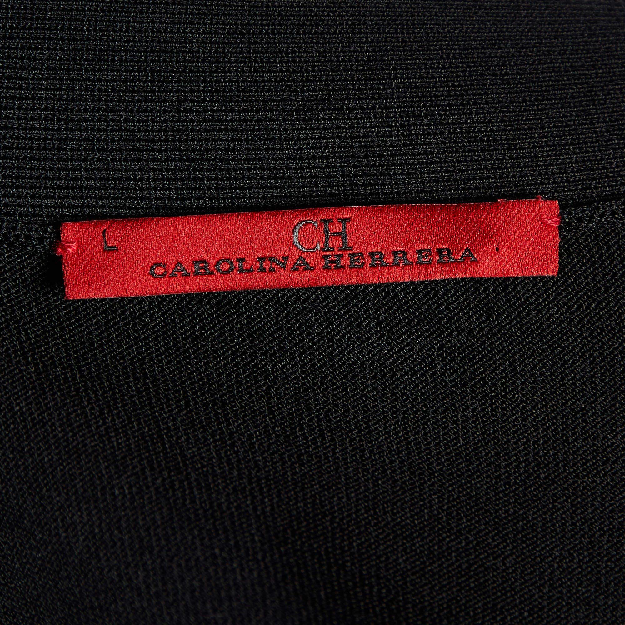 CH Carolina Herrera Black Knit Button Front Cardigan L For Sale 1