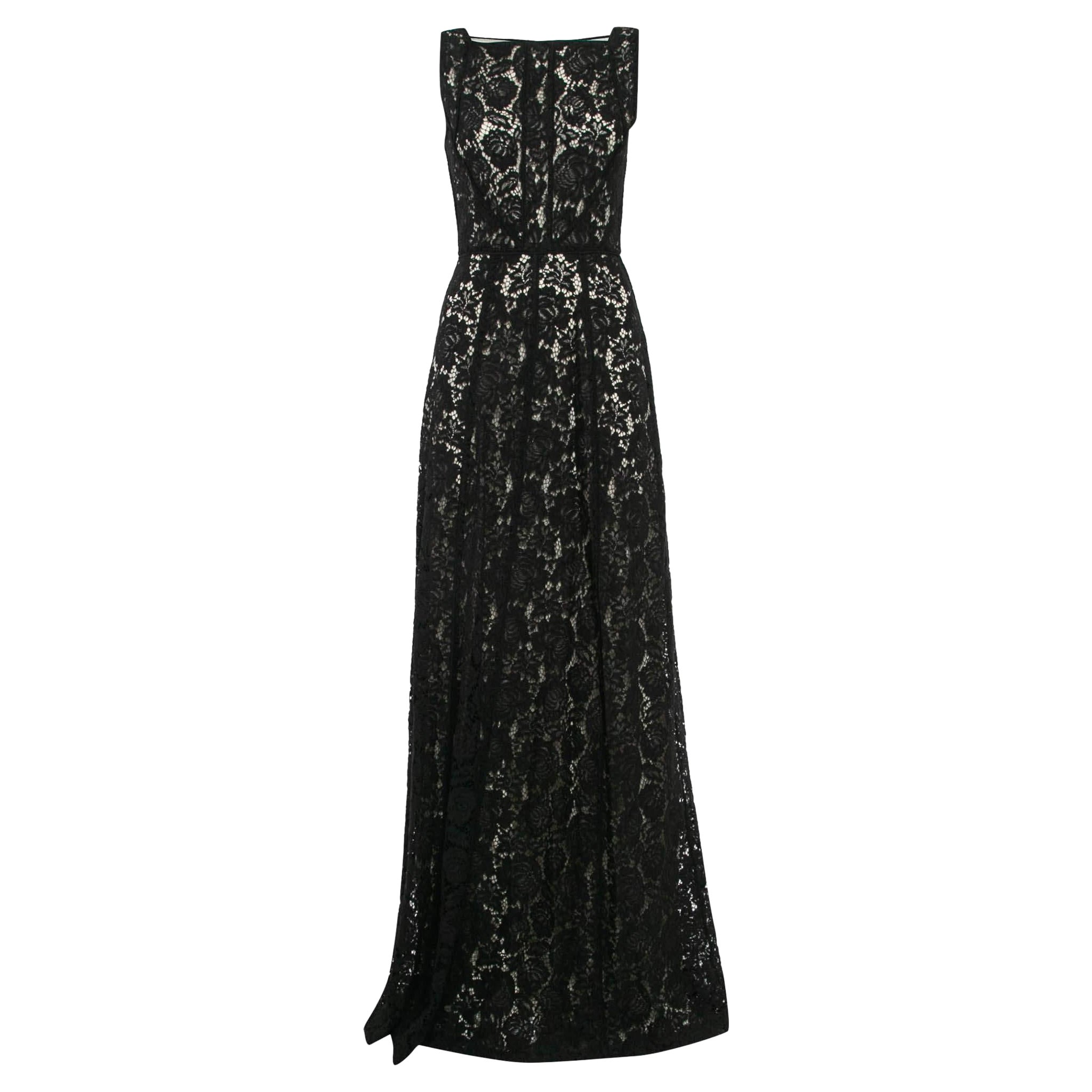 CH Carolina Herrera Black Lace Sleeveless Gown S