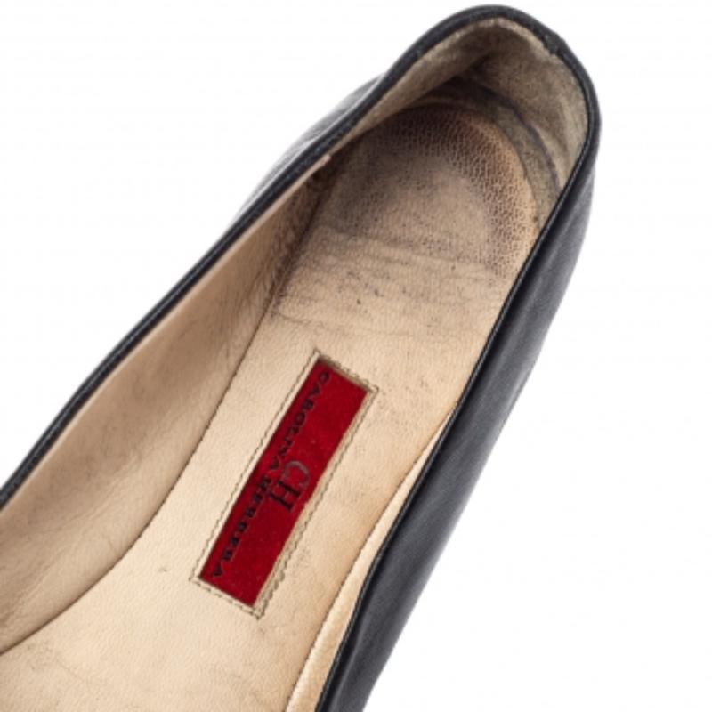 Women's CH Carolina Herrera Black Leather Ballet Flats Size 36 For Sale