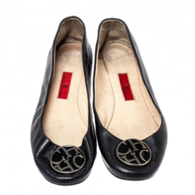 CH Carolina Herrera Black Leather Ballet Flats Size 36 For Sale 1