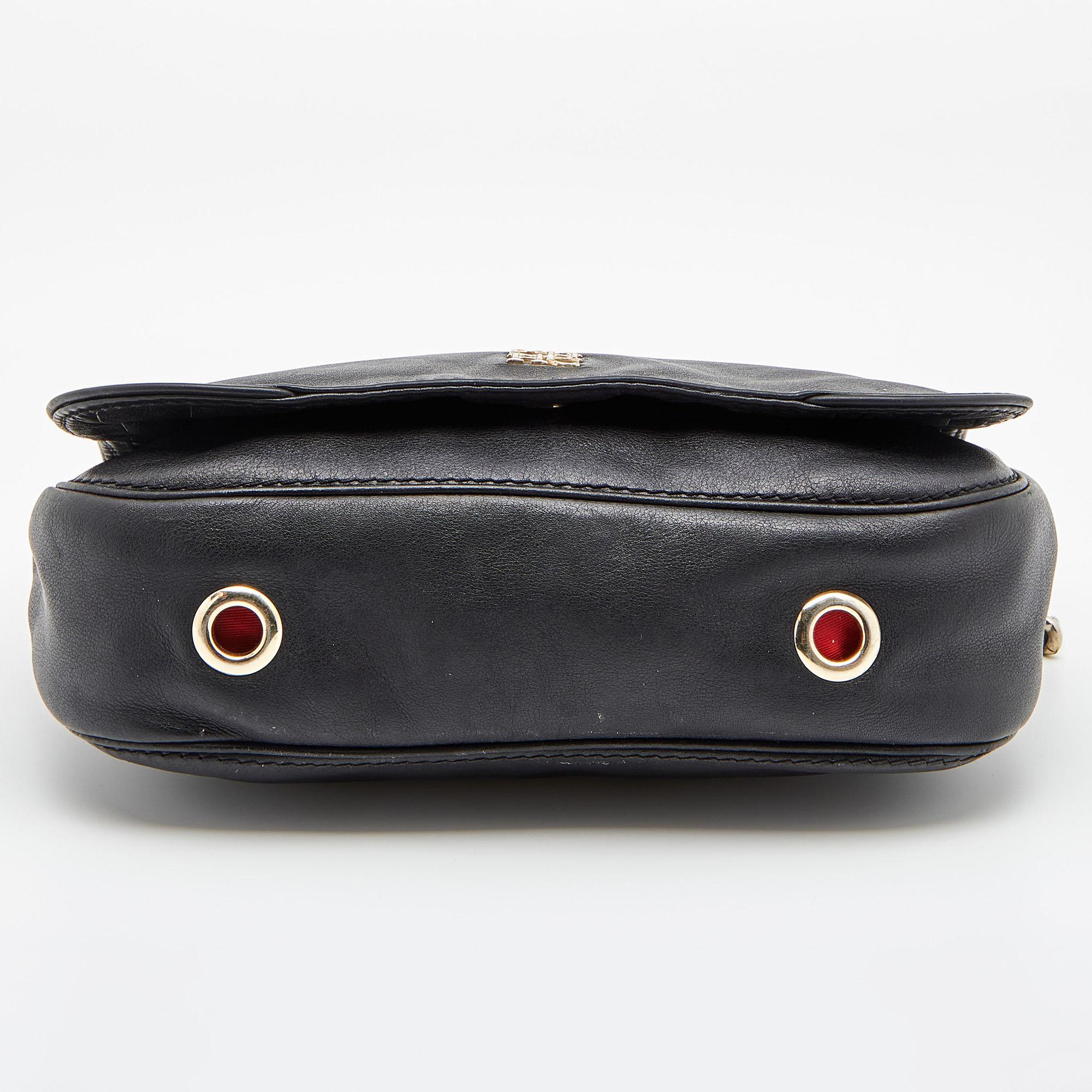 CH Carolina Herrera Black Leather Chain Flap Shoulder Bag 5