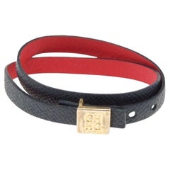 CH Carolina Herrera Black Leather Double Wrap Bracelet
