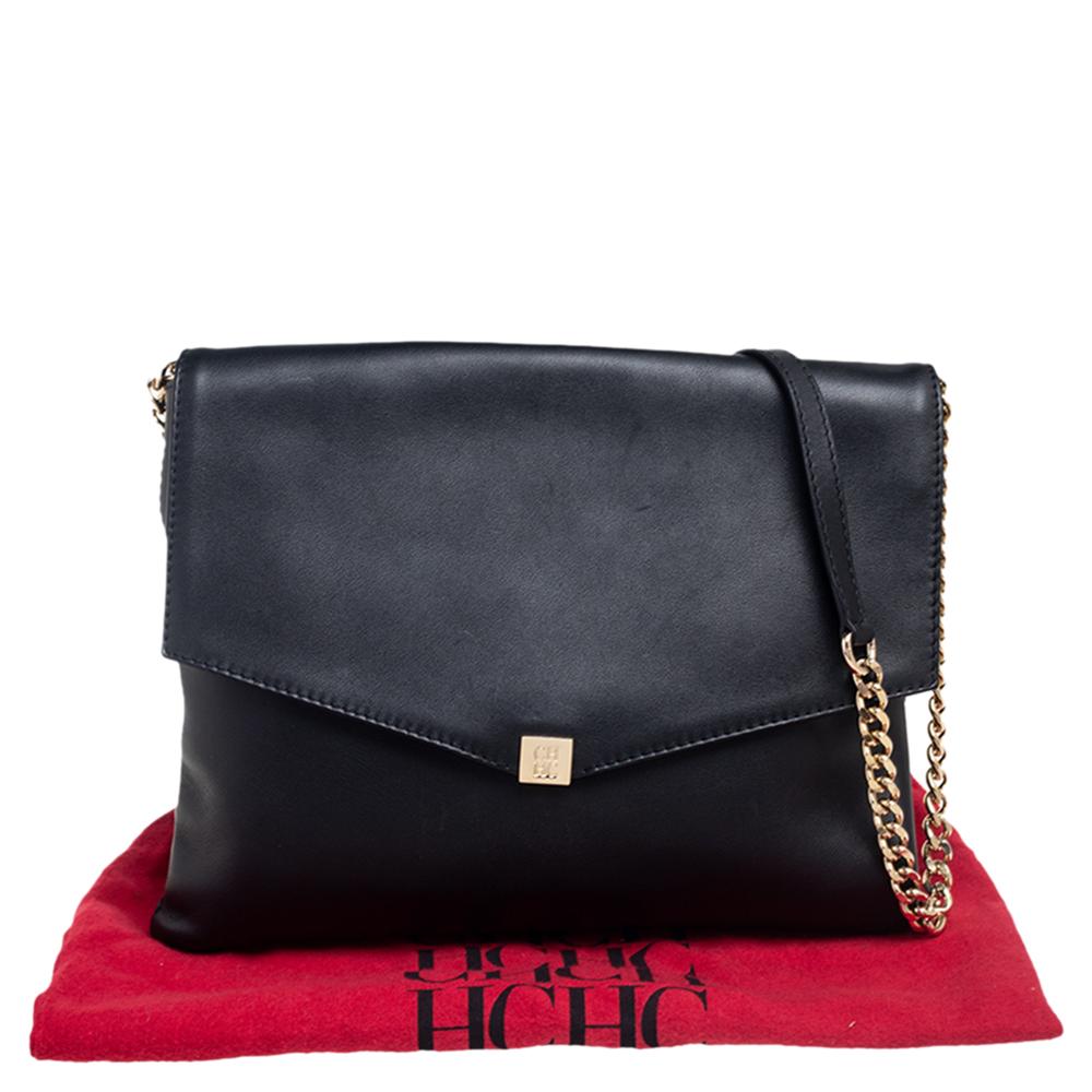 CH Carolina Herrera Black Leather Envelope Shoulder Bag 5