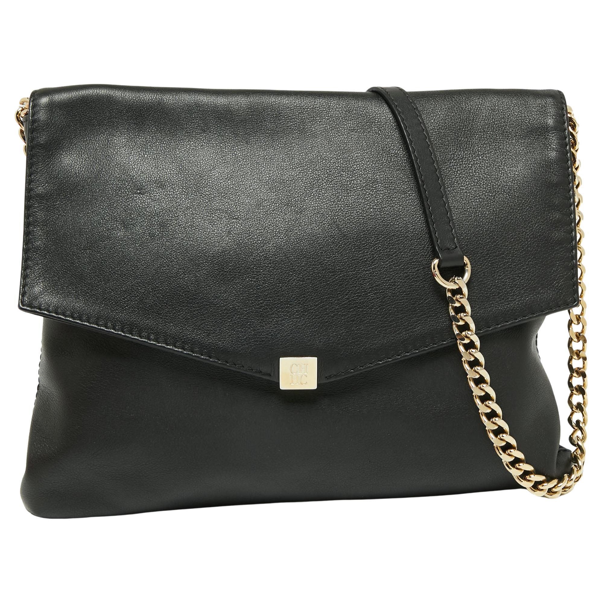 Carolina Herrera Black Leather Chain Shoulder Bag at 1stDibs