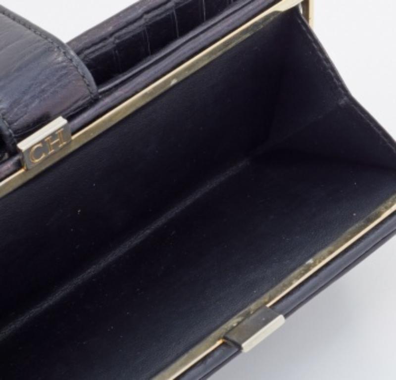 Noir CH Carolina Herrera Portefeuille continental français en cuir noir en vente