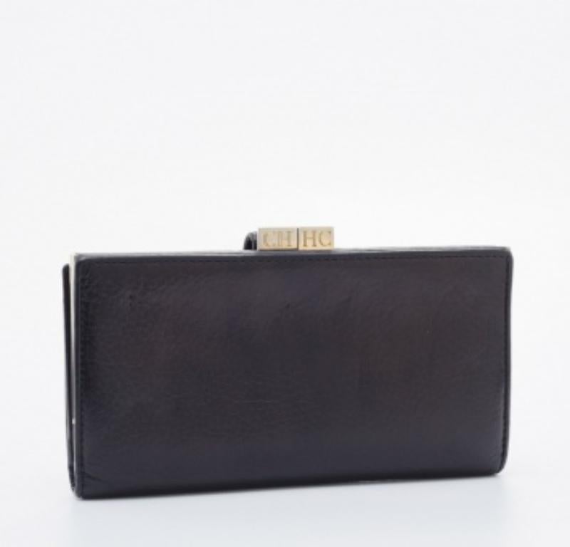 CH Carolina Herrera Portefeuille continental français en cuir noir Pour femmes en vente