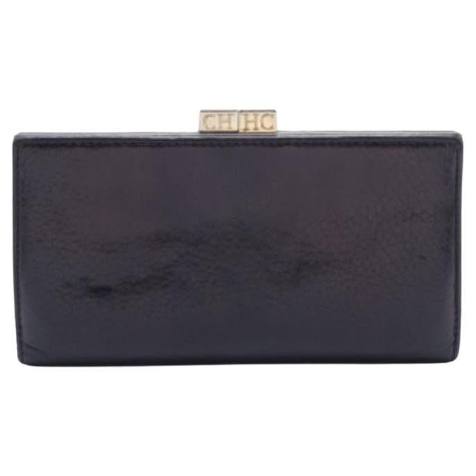 CH Carolina Herrera Portefeuille continental français en cuir noir en vente
