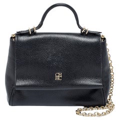 CH Carolina Herrera Black Leather Mini Minuetto Flap Top Handle Bag
