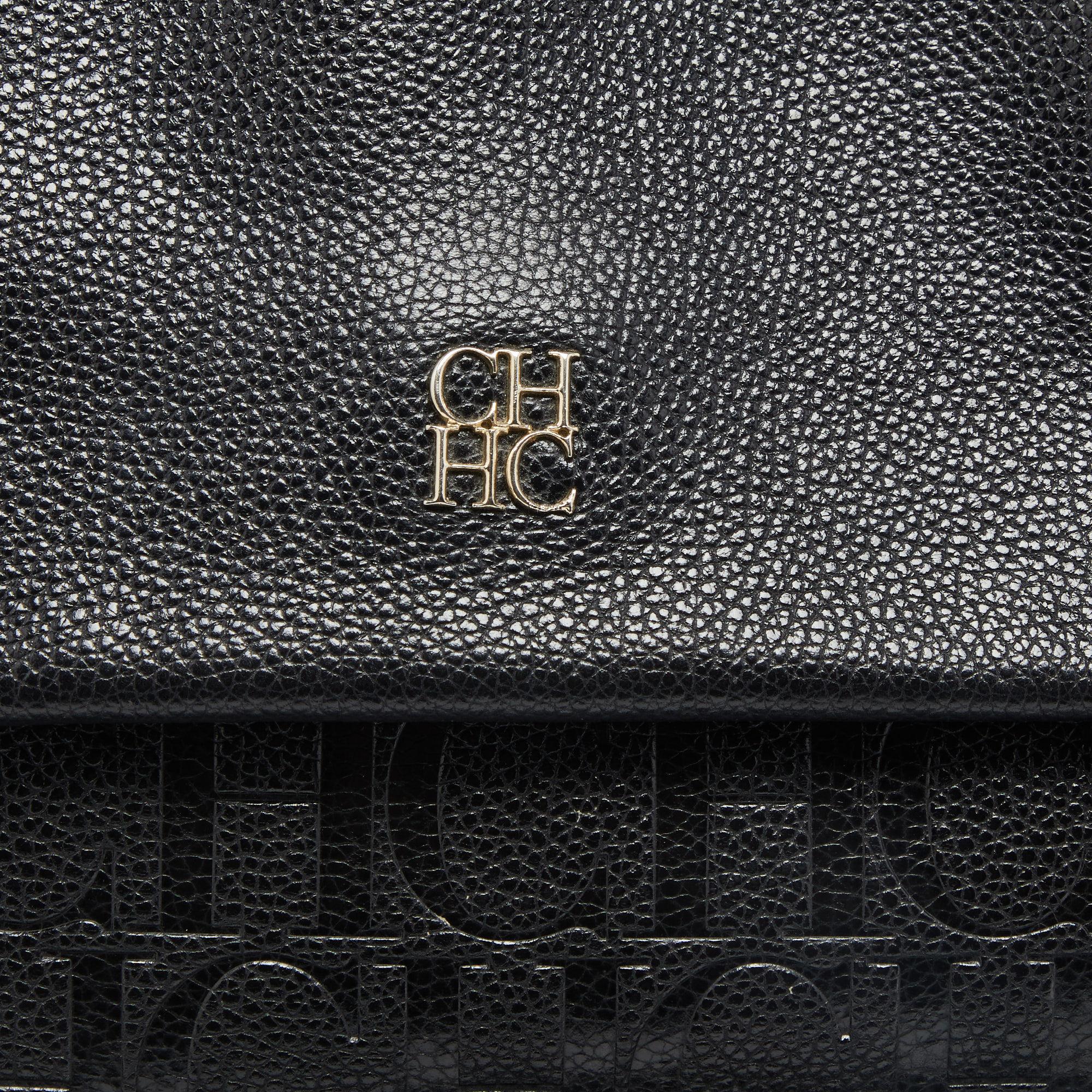 CH Carolina Herrera Black Leather Minuetto Flap Top Handle Bag 7