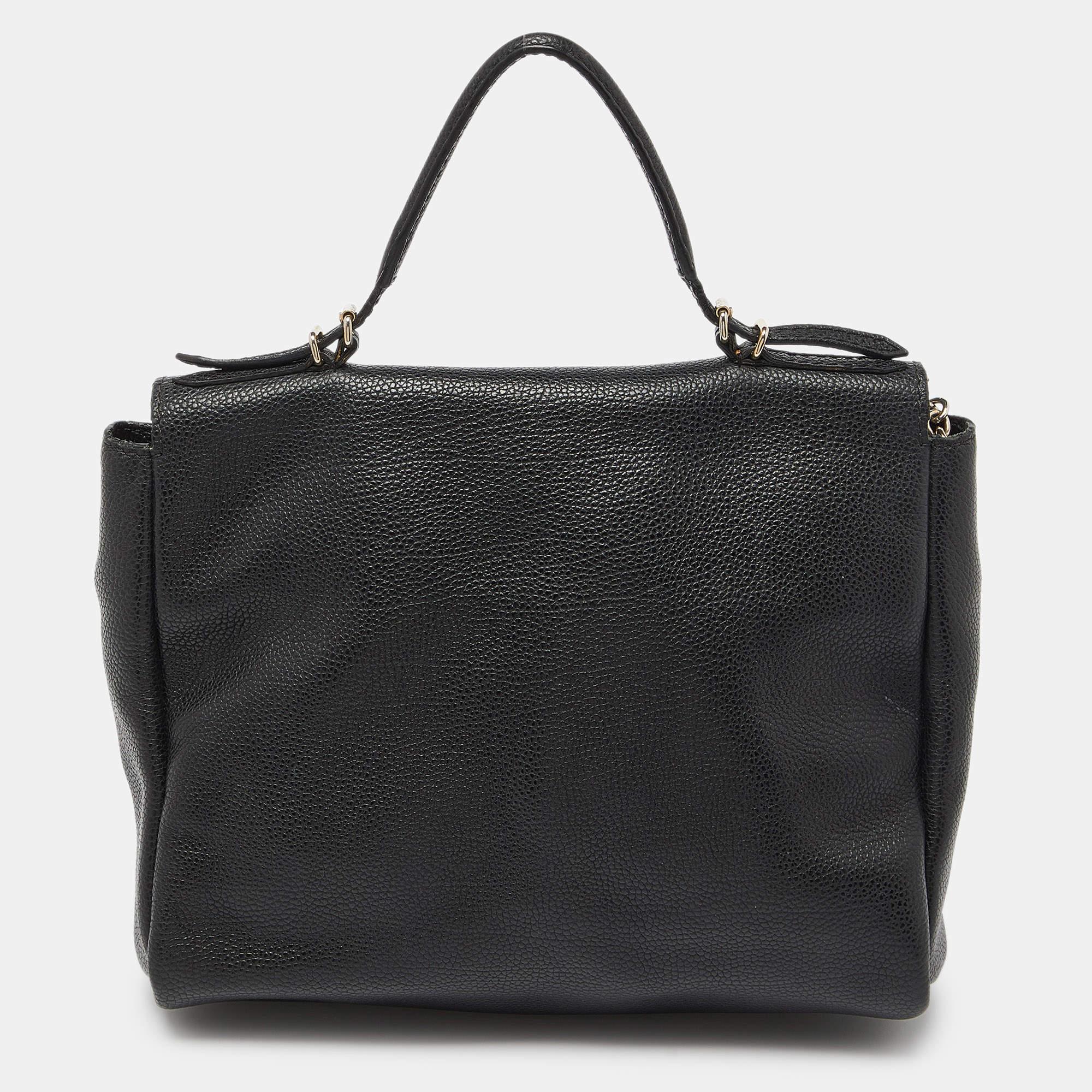 Women's CH Carolina Herrera Black Leather Minuetto Flap Top Handle Bag