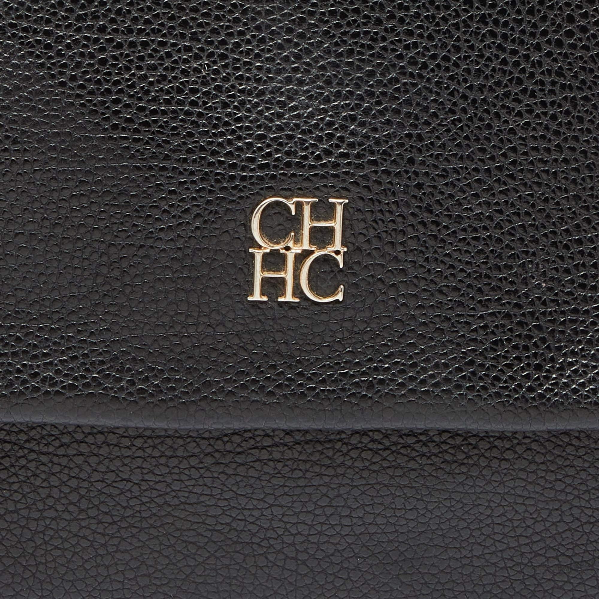 CH Carolina Herrera Black Leather Minuetto Flap Top Handle Bag 1