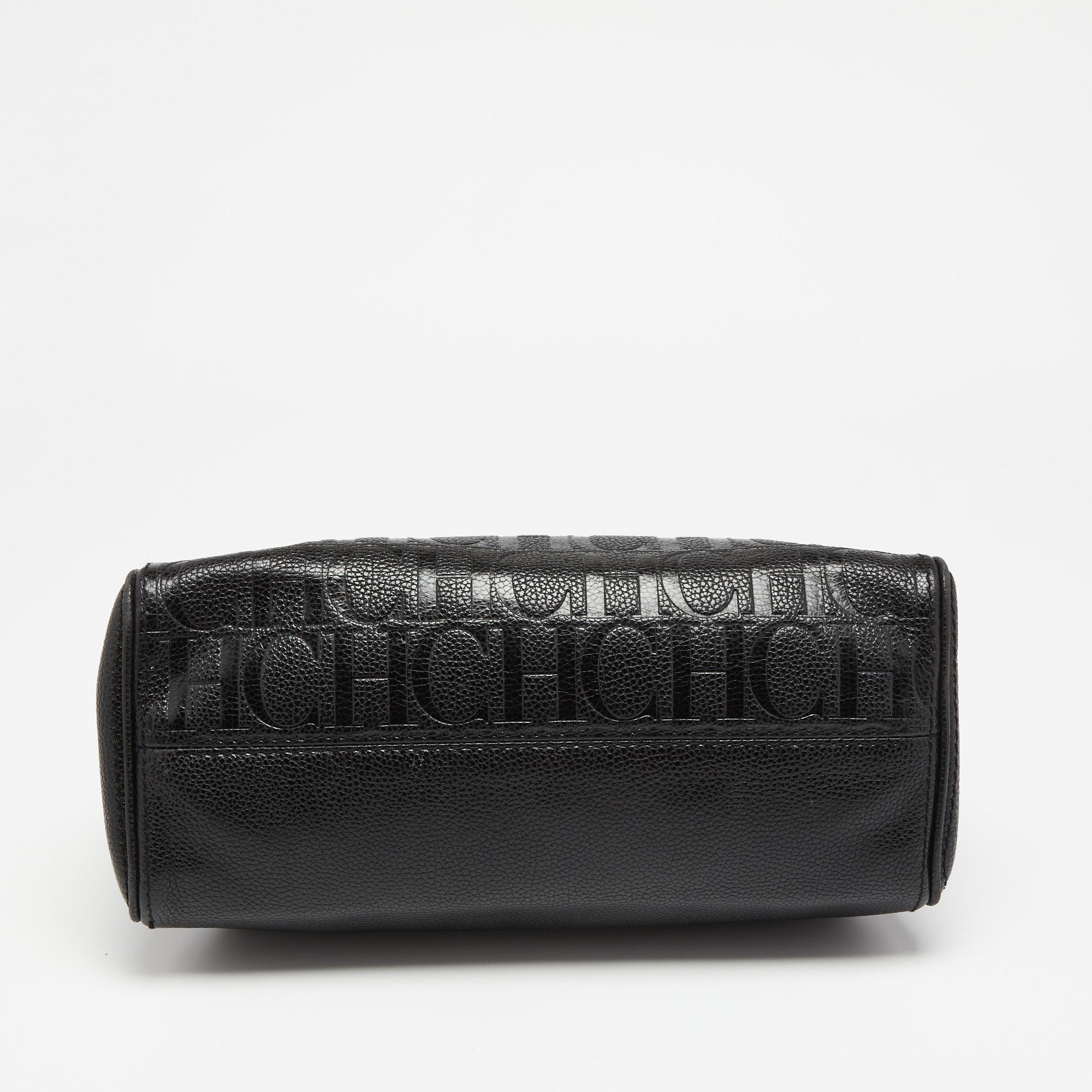 CH Carolina Herrera Black Leather Minuetto Flap Top Handle Bag 1