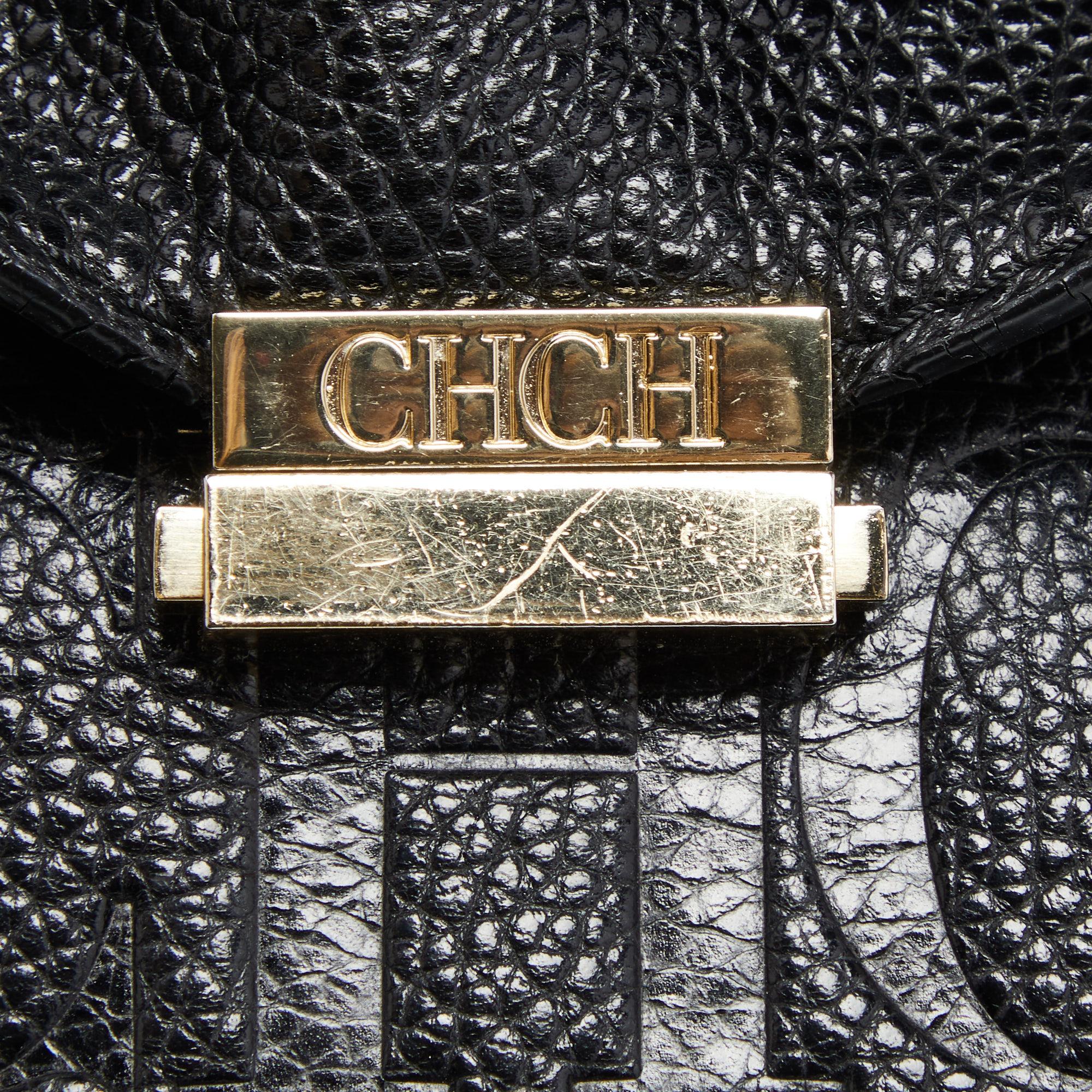 CH Carolina Herrera Black Leather Minuetto Flap Top Handle Bag 4