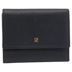 CH Carolina Herrera Black Leather Tri Fold Wallet