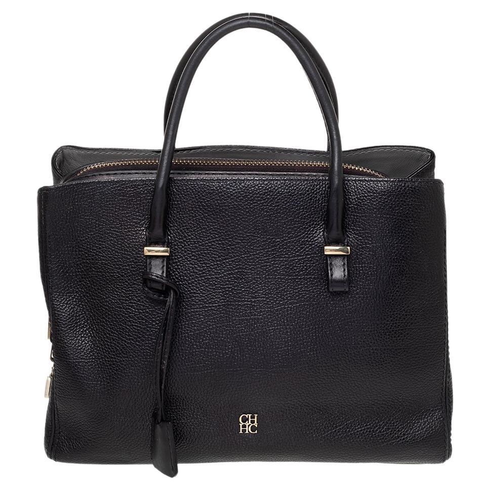 CH Carolina Herrera Black Leather Zip Satchel at 1stDibs carolina