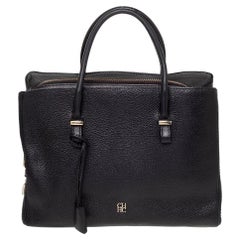 CH Carolina Herrera Black Leather Zip Satchel