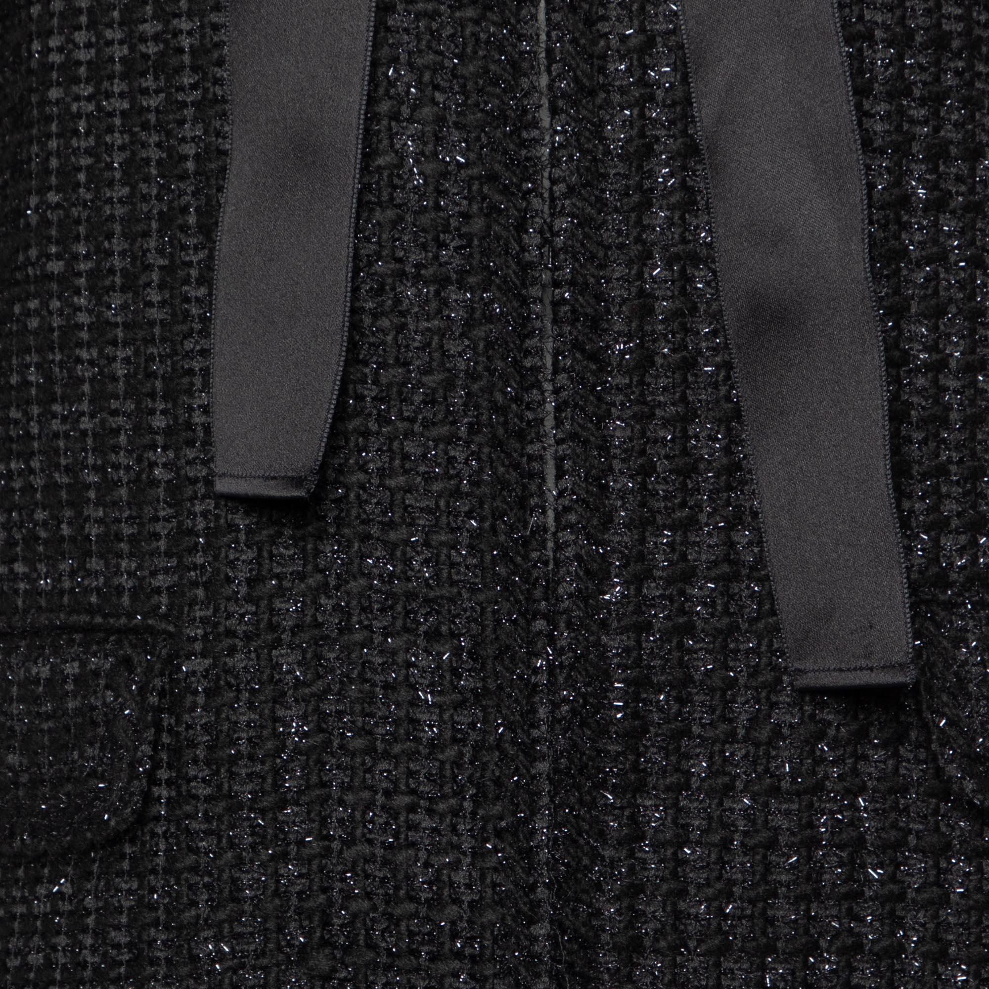 CH Carolina Herrera Black Lurex Tweed Mid Length Coat M In Excellent Condition For Sale In Dubai, Al Qouz 2