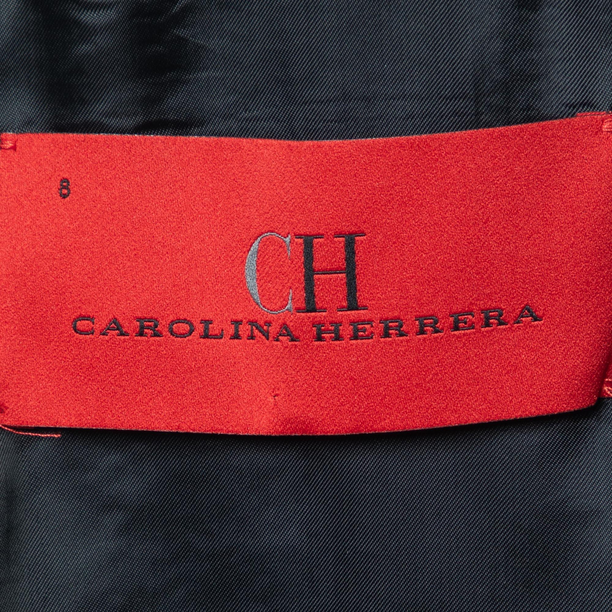 CH Carolina Herrera Black Lurex Tweed Mid Length Coat M For Sale 1