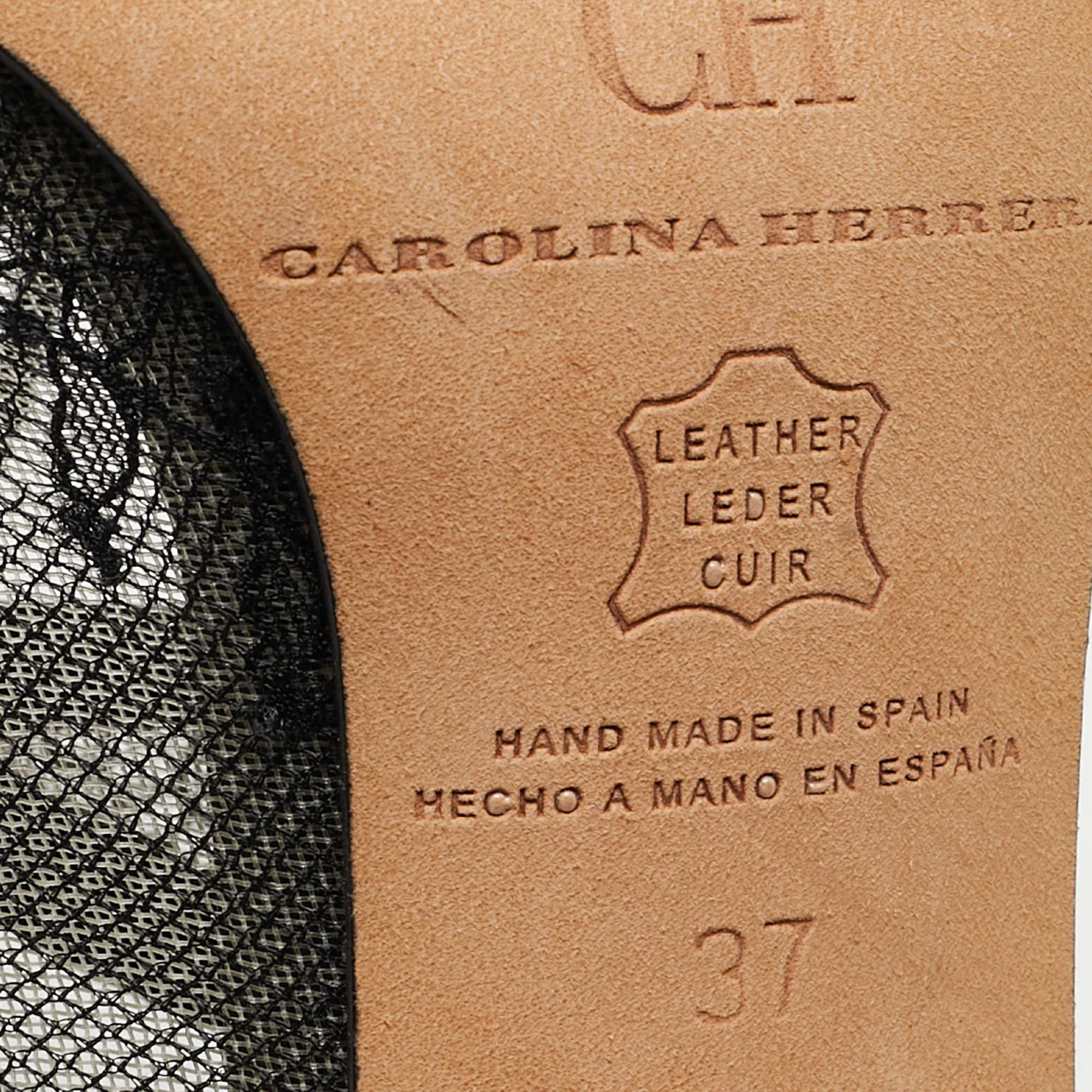CH Carolina Herrera Black Mesh and Leather Lace UpAnkle Boots Size 37 For Sale 4