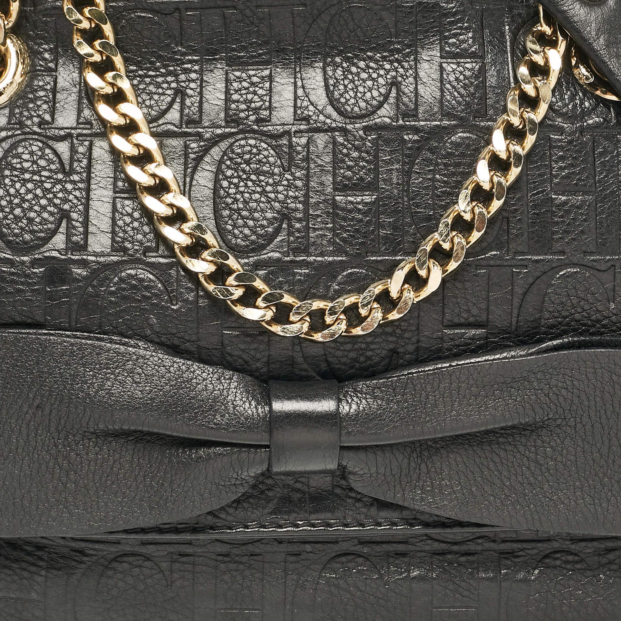 CH Carolina Herrera Black Monogram Embossed Leather Audrey Shoulder Bag 1