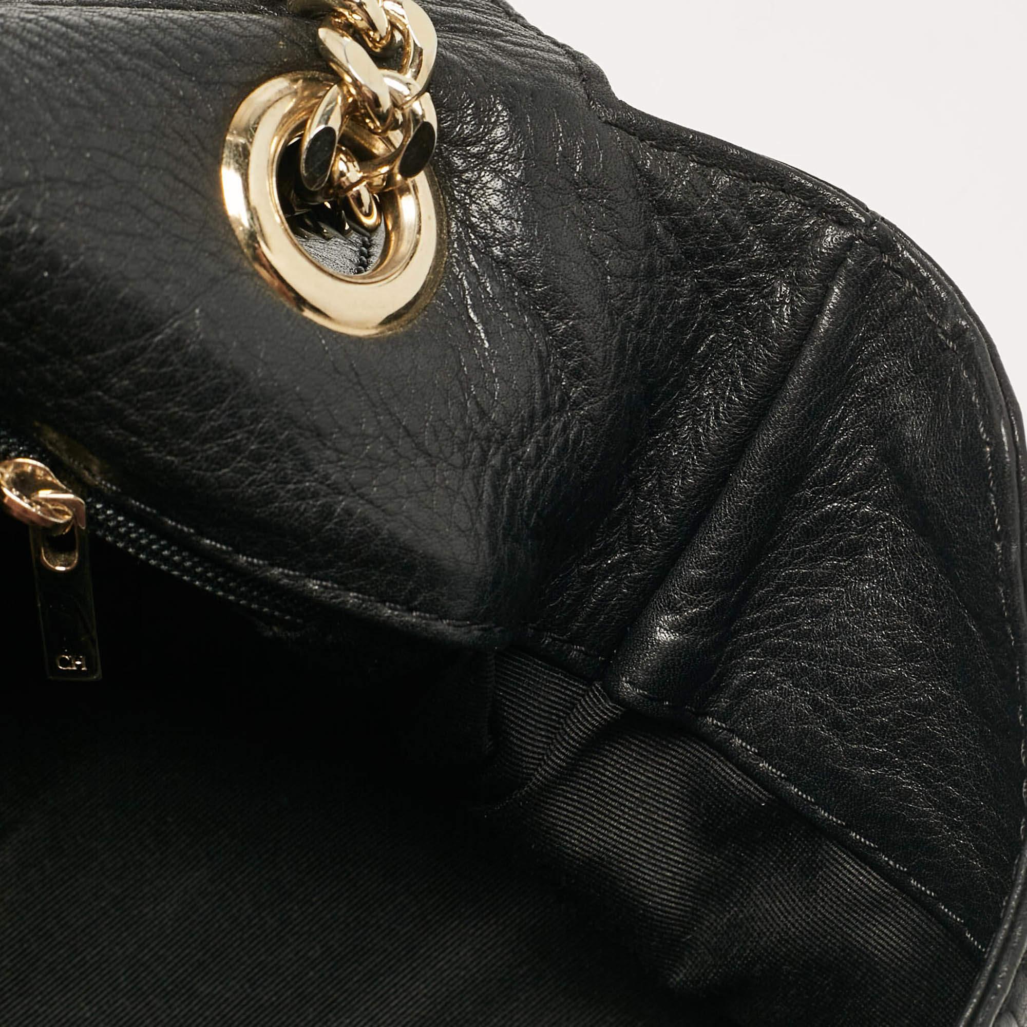 CH Carolina Herrera Black Monogram Embossed Leather Audrey Shoulder Bag 2