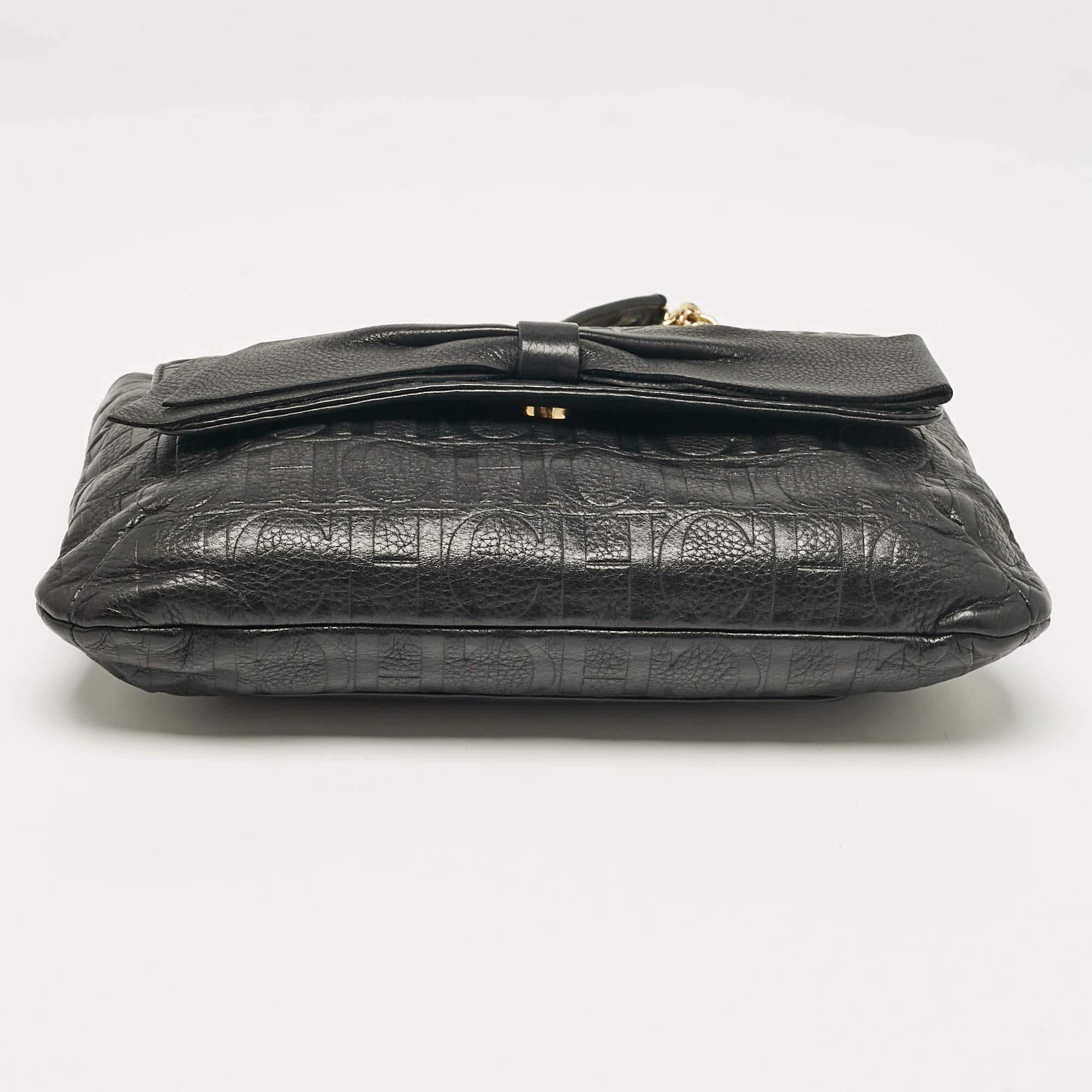 CH Carolina Herrera Black Monogram Embossed Leather Audrey Shoulder Bag 3