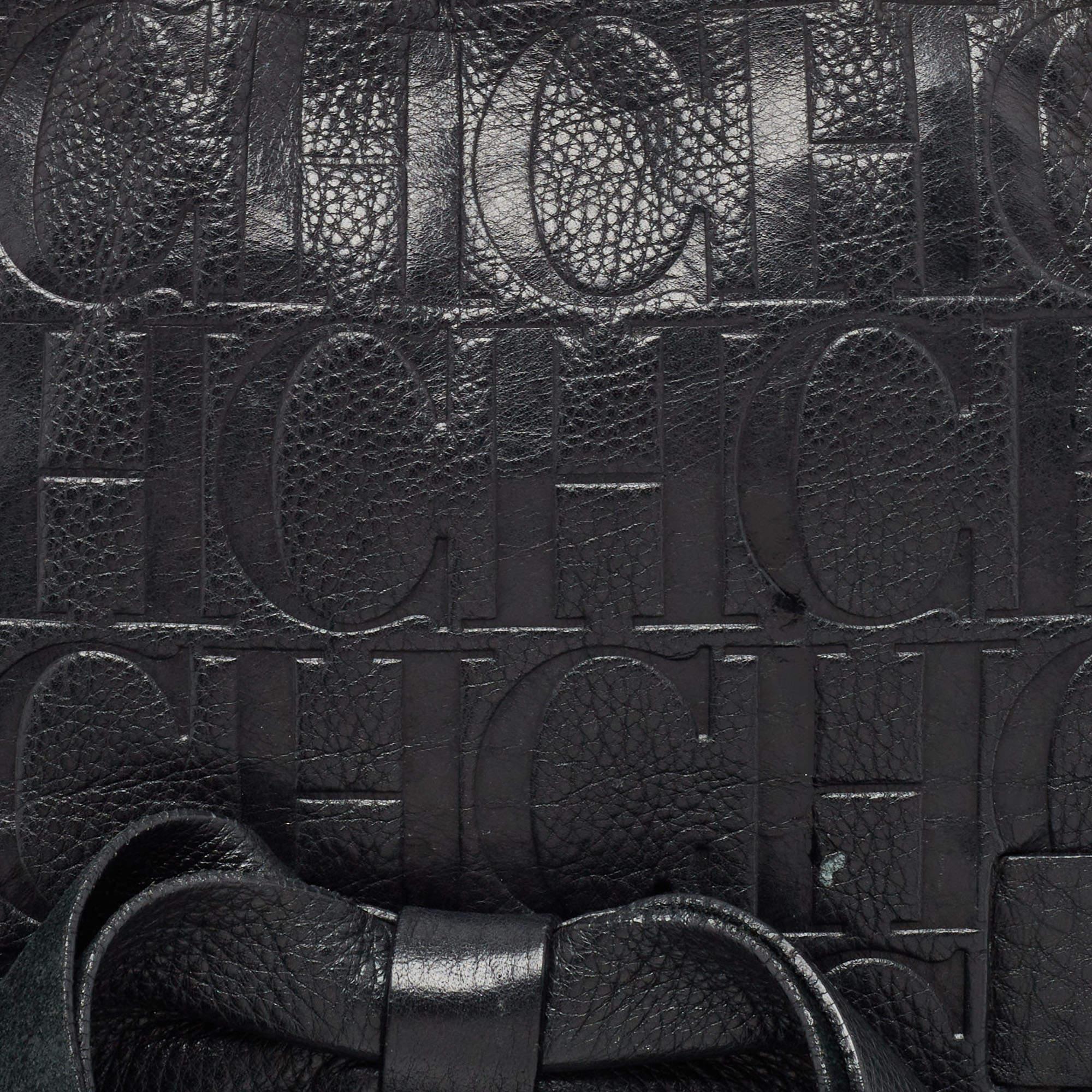 CH Carolina Herrera Black Monogram Leather Audrey Shoulder Bag For Sale 6