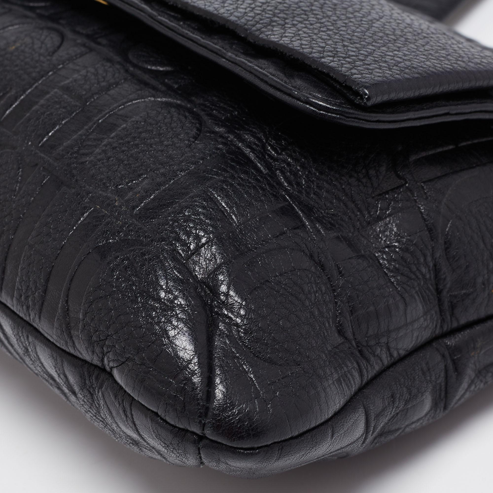 CH Carolina Herrera Black Monogram Leather Audrey Shoulder Bag 4