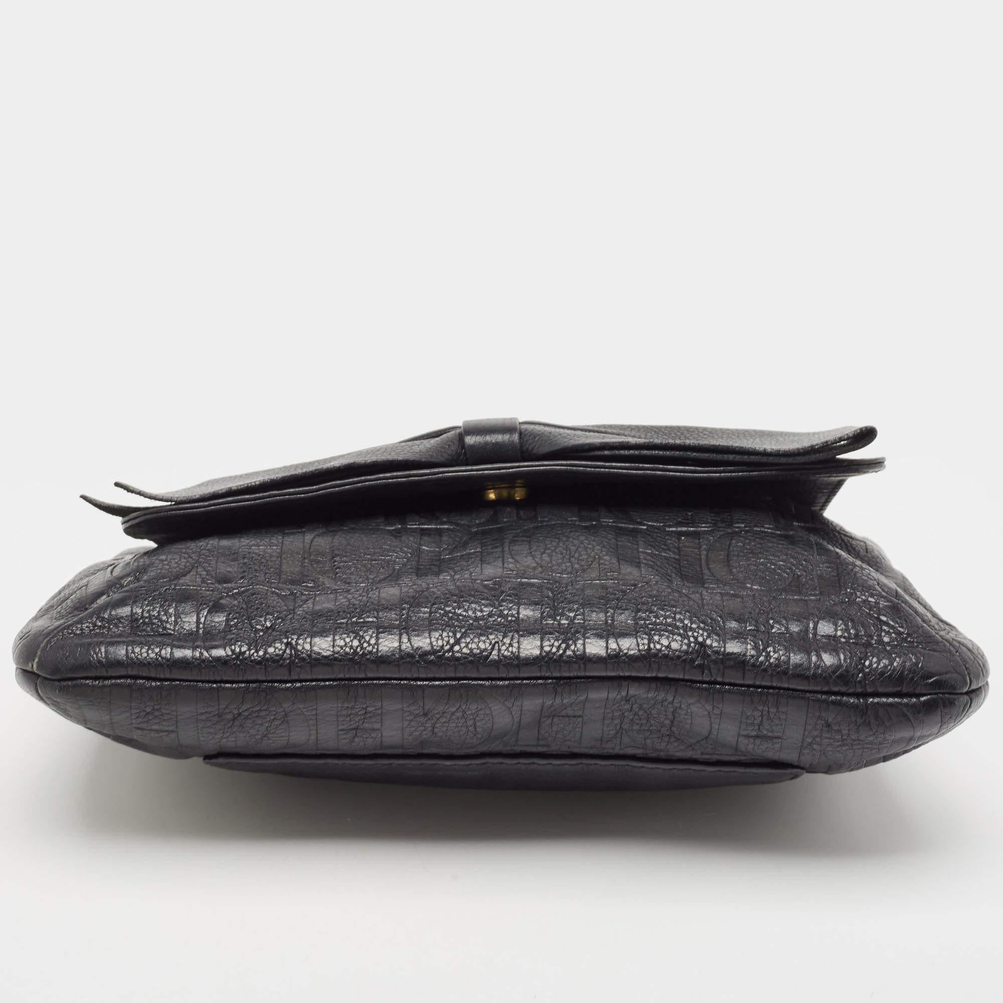 CH Carolina Herrera Black Monogram Leather Audrey Shoulder Bag For Sale 10