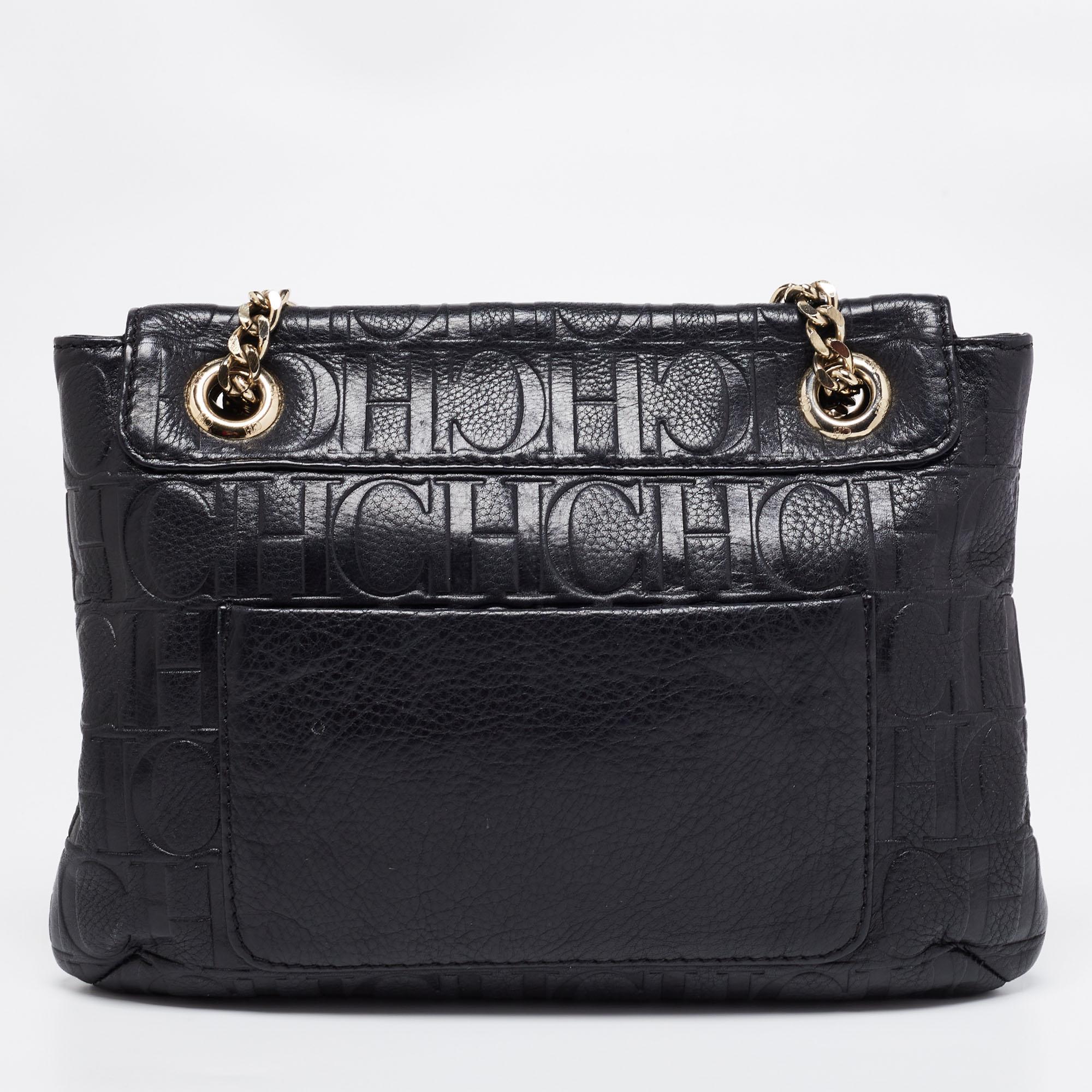 The Audrey bag from CH Carolina Herrera remains a loved creation from the label. This bag is created using monogram-embossed leather in a spacious size and has gold-toned implements to complement the black exterior.

