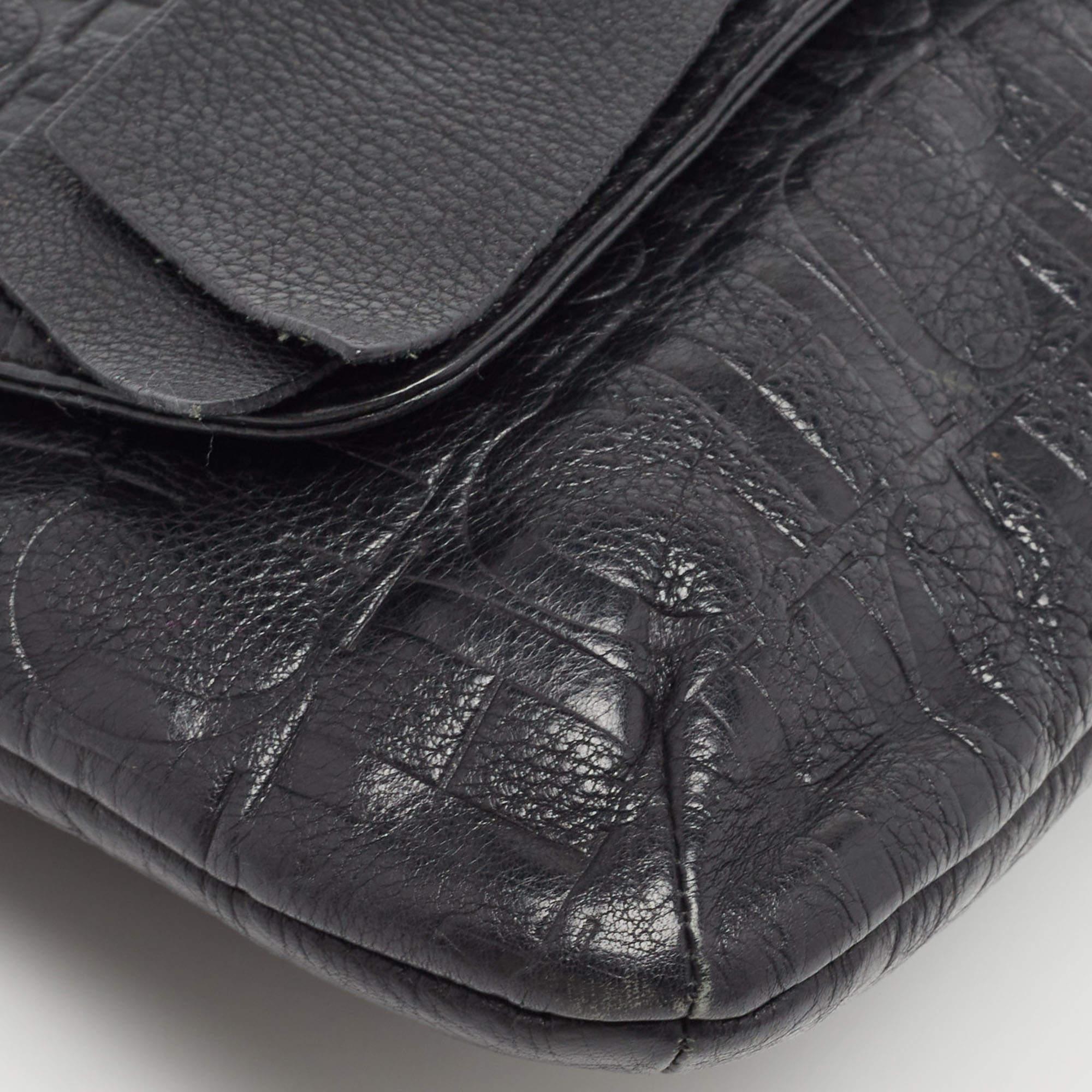 CH Carolina Herrera Black Monogram Leather Audrey Shoulder Bag In Good Condition For Sale In Dubai, Al Qouz 2