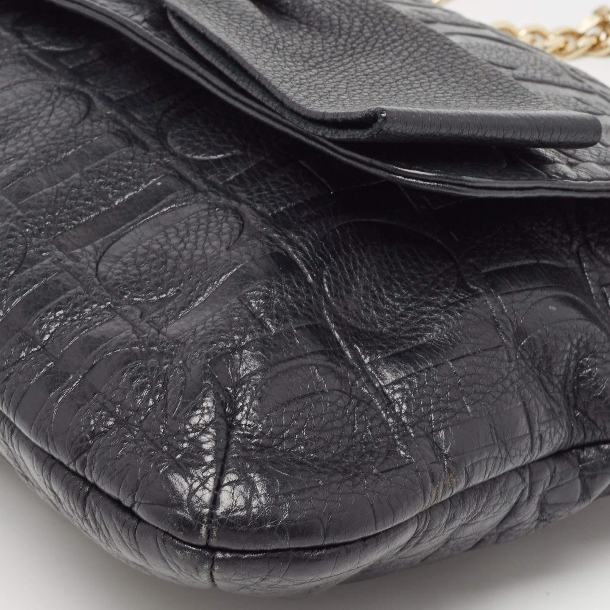 Women's CH Carolina Herrera Black Monogram Leather Audrey Shoulder Bag For Sale