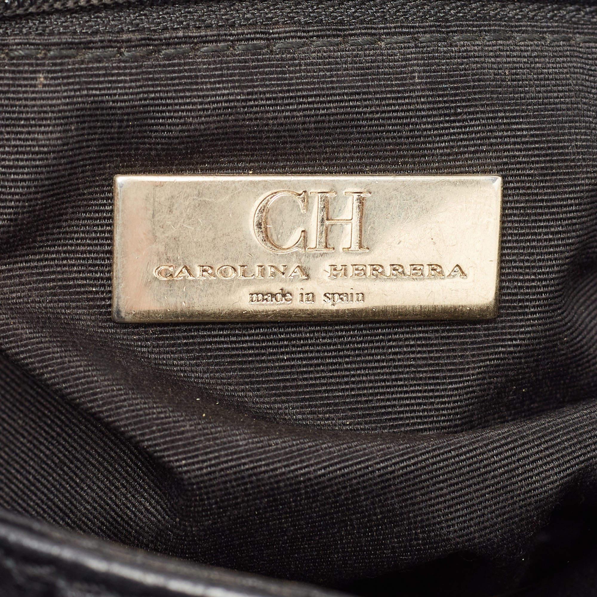 CH Carolina Herrera Black Monogram Leather Audrey Shoulder Bag For Sale 2