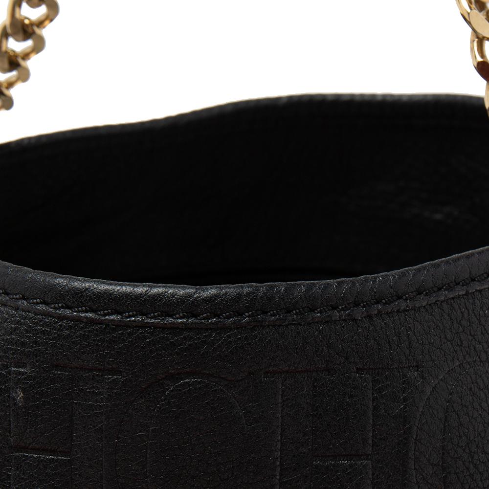 CH Carolina Herrera Black Monogram Leather Chain Hobo 4