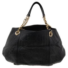 CH Carolina Herrera Black Monogram Leather Chain Hobo