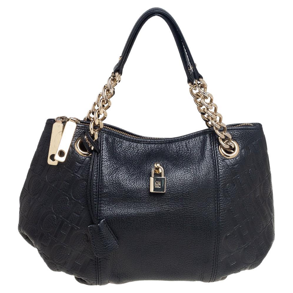 Carolina Herrera Black Leather Chain Shoulder Bag at 1stDibs