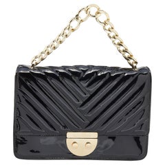 CH Carolina Herrera Black Patent Leather Chain Top Handle Bag