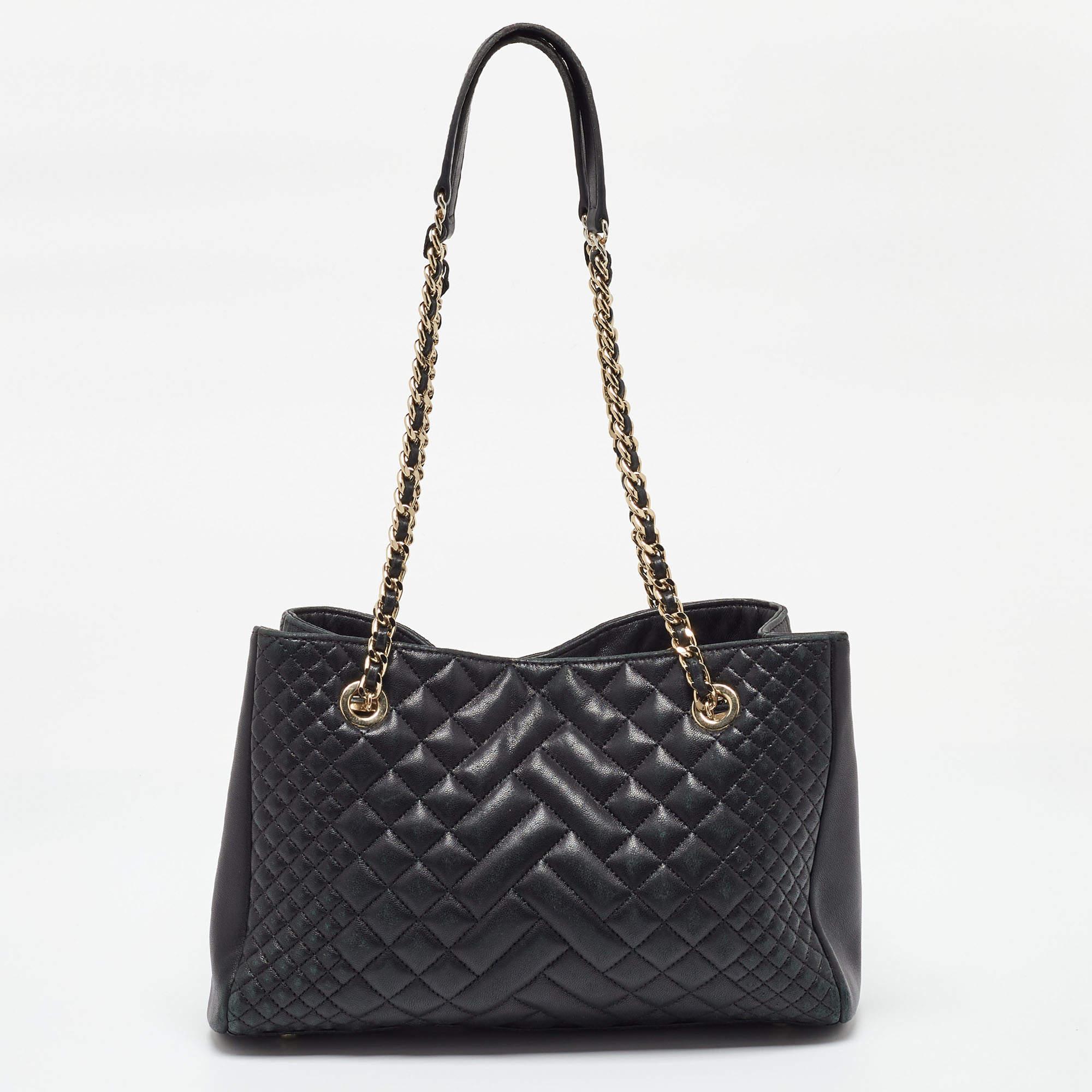 Women's CH Carolina Herrera Black Quilted Leather Chain Tote